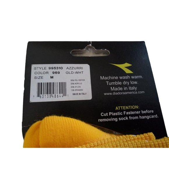 Azzurri Gold Diadora Men Soccer Socks Style 995310 Color 969 Gold White Stripes - Picture 4 of 6